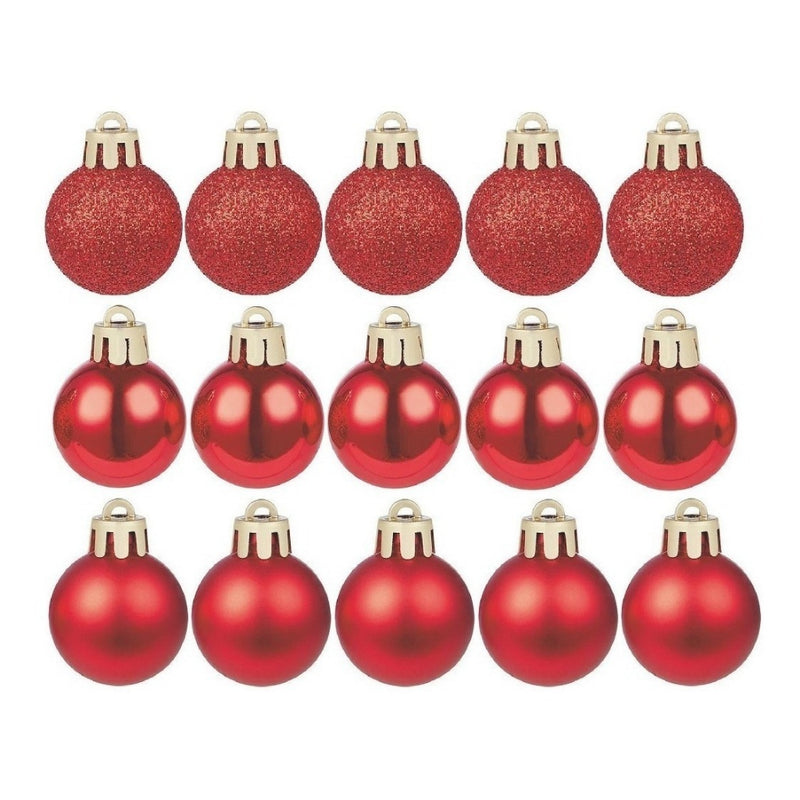 Kit 15 Bolinhas de Natal 3cm – Fosca, Glitter e Lisa com Cordão