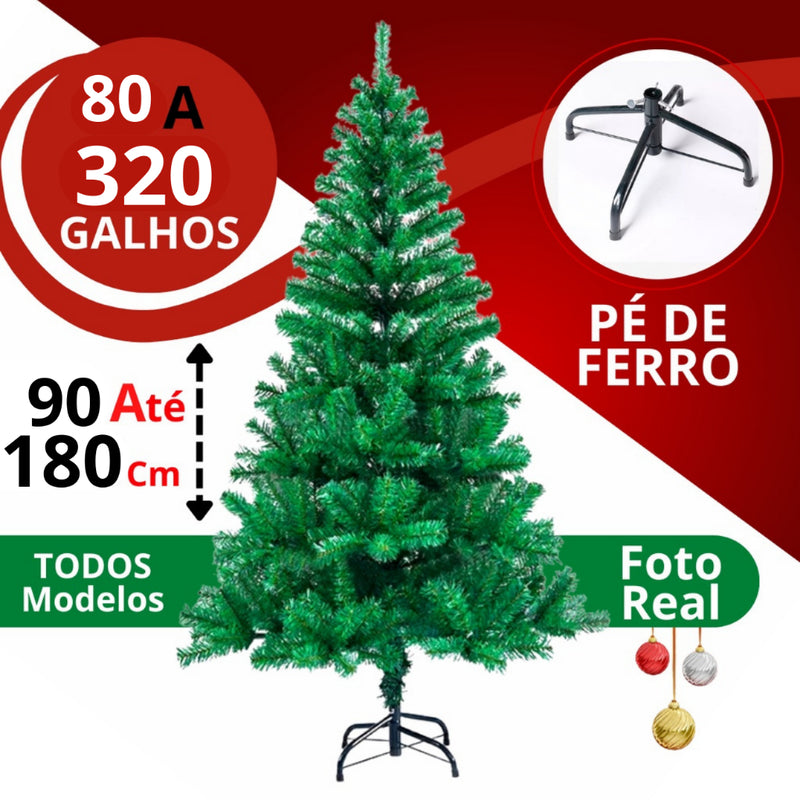 Árvore de Natal Pinheiro Verde Tradicional 90 a 180 cm (até 350 galhos)