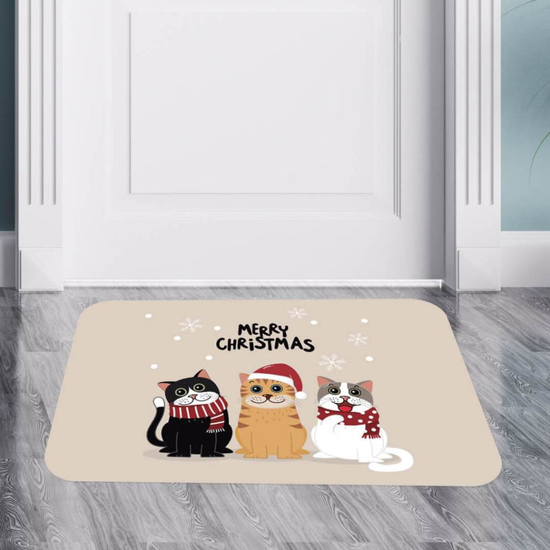 Tapete de Entrada Natalino Antiderrapante – Gatinhos (34 x 60 cm)
