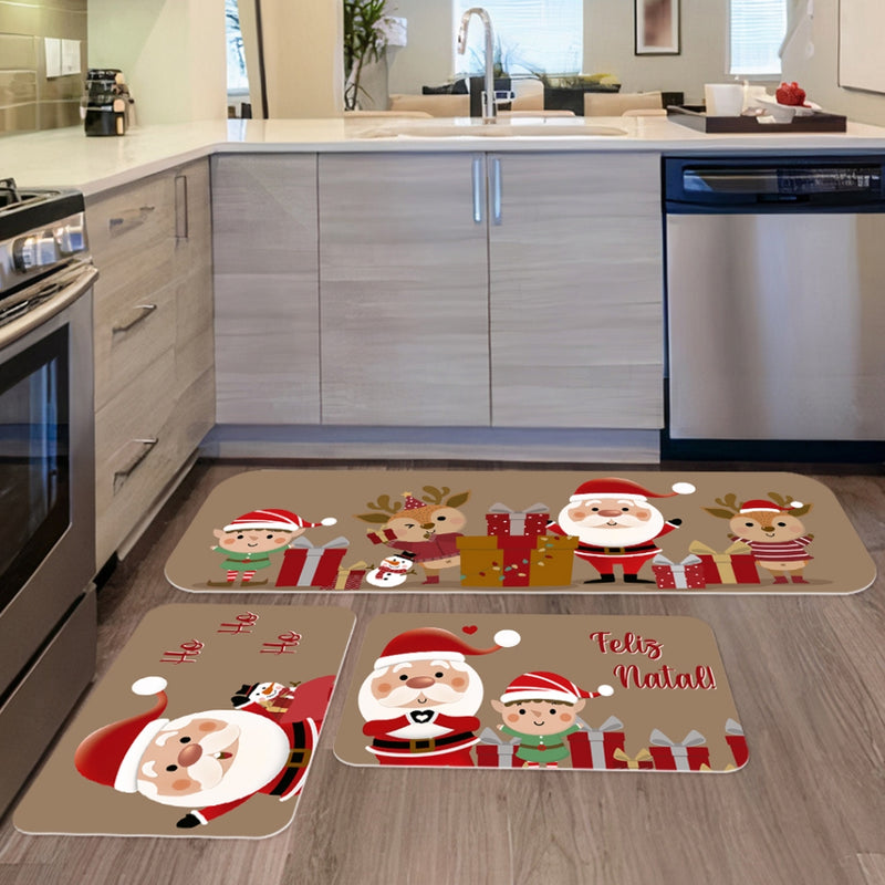 Kit 3 Tapetes de Cozinha Natalinos Antiderrapantes – Envio Rápido