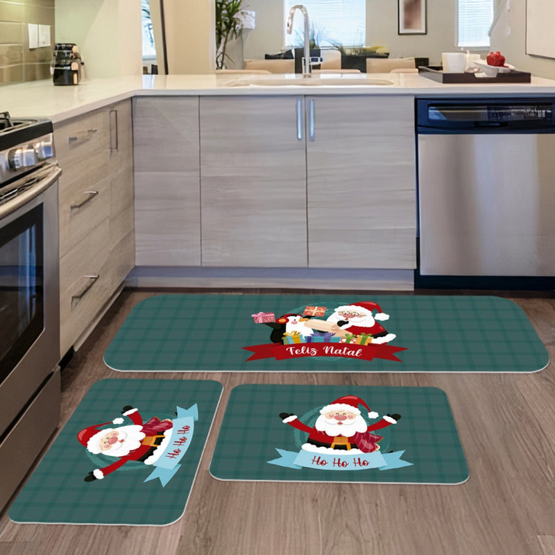 Kit 3 Tapetes de Cozinha Natalinos Antiderrapantes – Envio Rápido