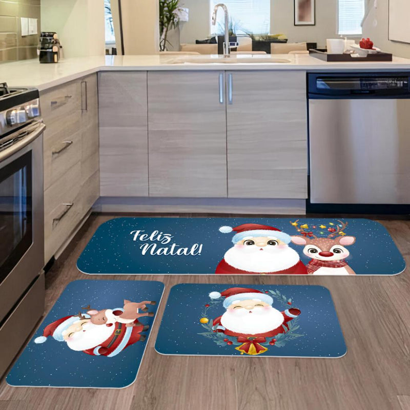 Kit 3 Tapetes de Cozinha Natalinos Antiderrapantes – Envio Rápido