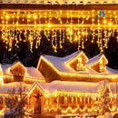 Cascata de Natal LED V8 100/200/400 – 8 Funções ou Fixo (Fio Branco)