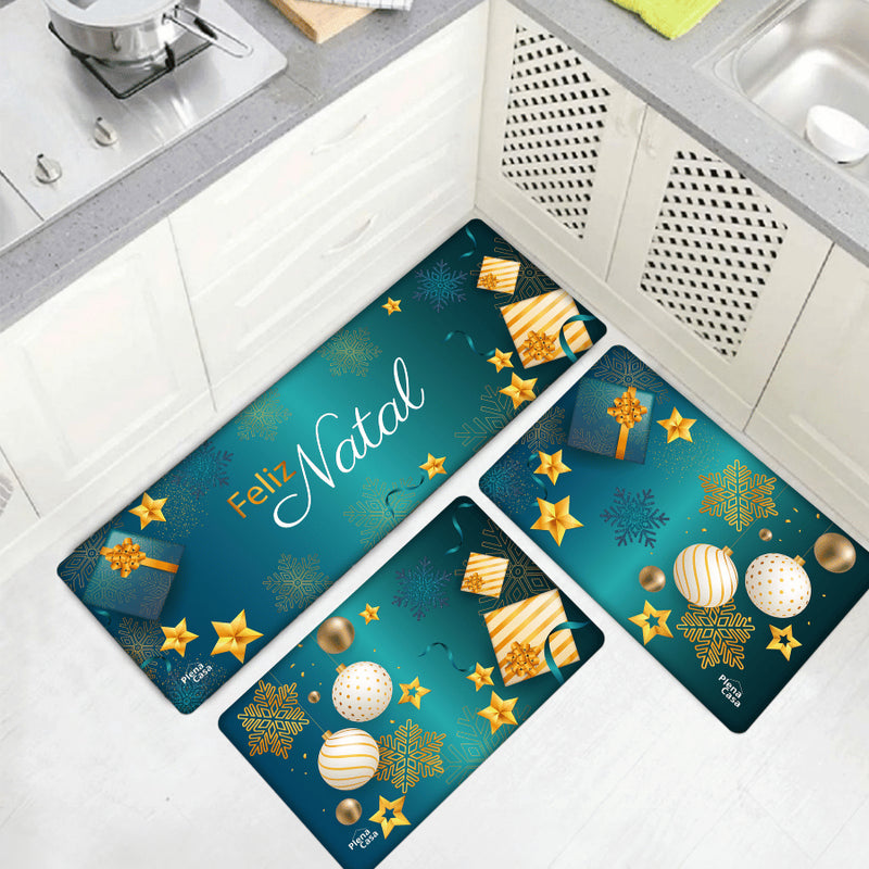 Kit Tapetes Antiderrapantes para Cozinha Natal 3 Peças – Diversas Estampas