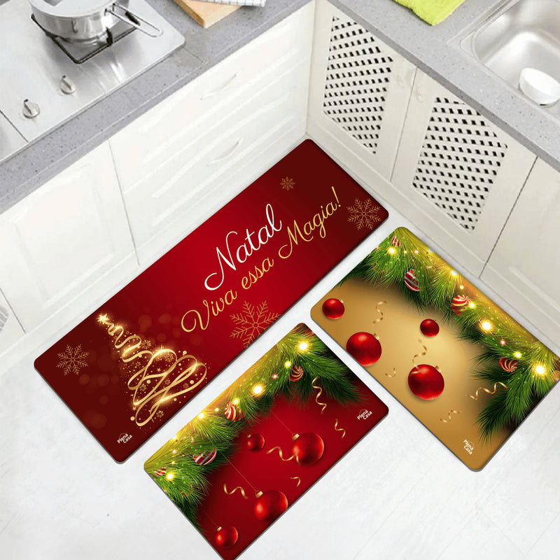 Kit Tapetes Antiderrapantes para Cozinha Natal 3 Peças – Diversas Estampas