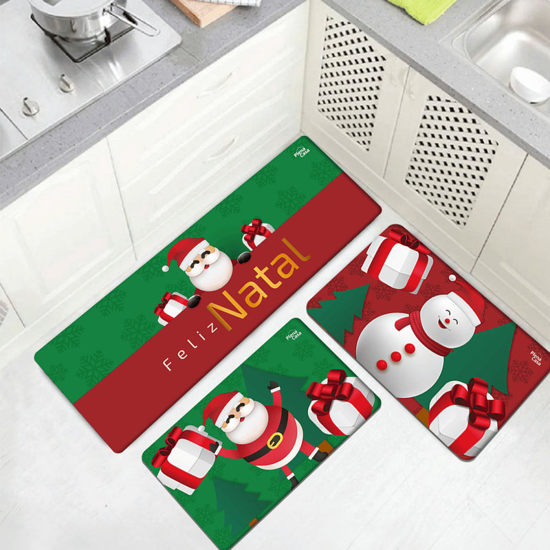 Kit Tapetes Antiderrapantes para Cozinha Natal 3 Peças – Diversas Estampas