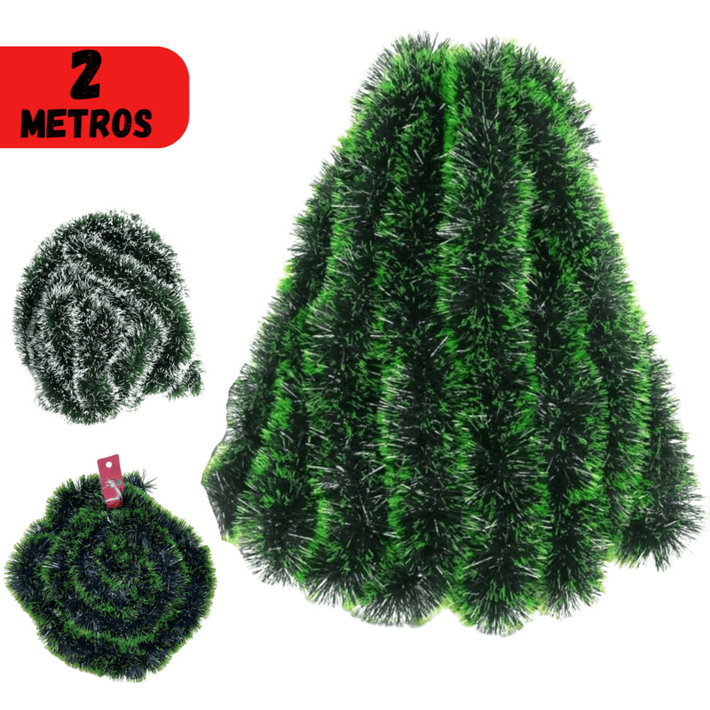 Kit 10 Festões Natalinos 2m – Verde ou Nevado (9 cm ou 6 cm)