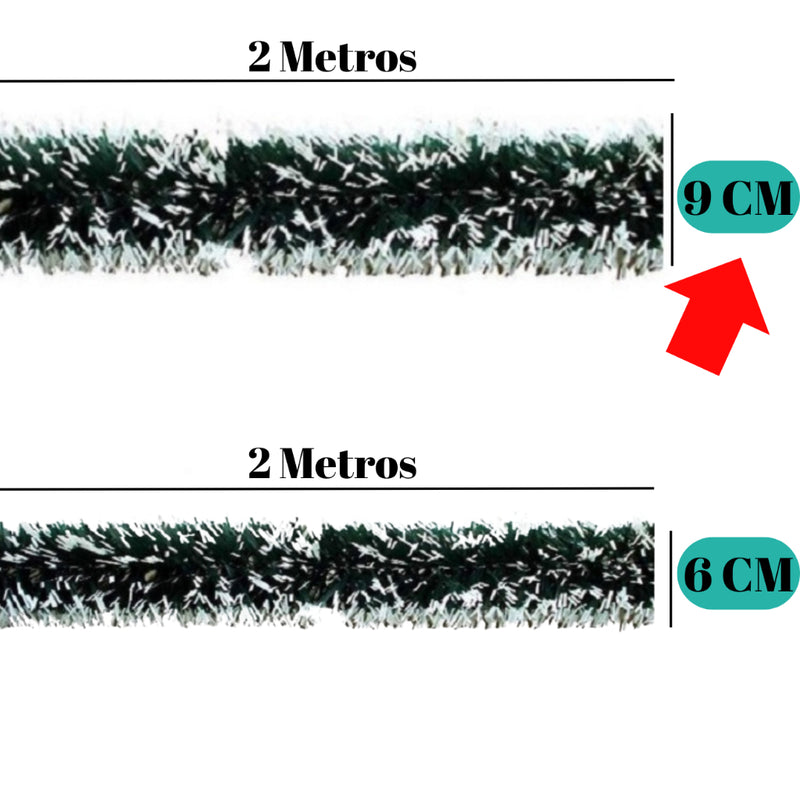 Kit 10 Festões Natalinos 2m – Verde ou Nevado (9 cm ou 6 cm)