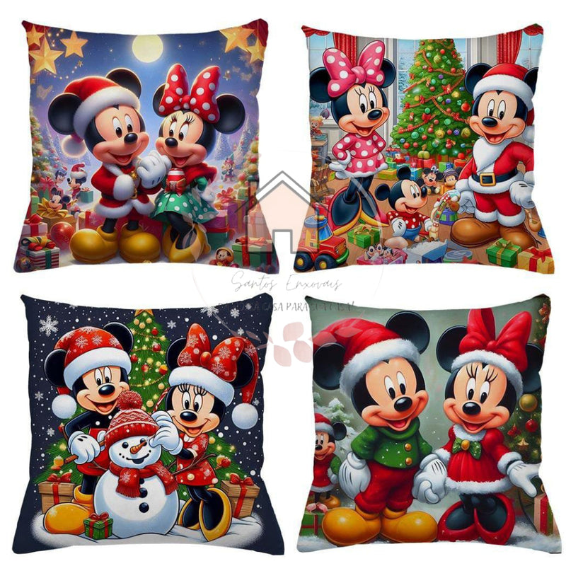 Kit 4 Capas de Almofada Natalinas 45x45 – Mickey, Papai Noel e Personagens