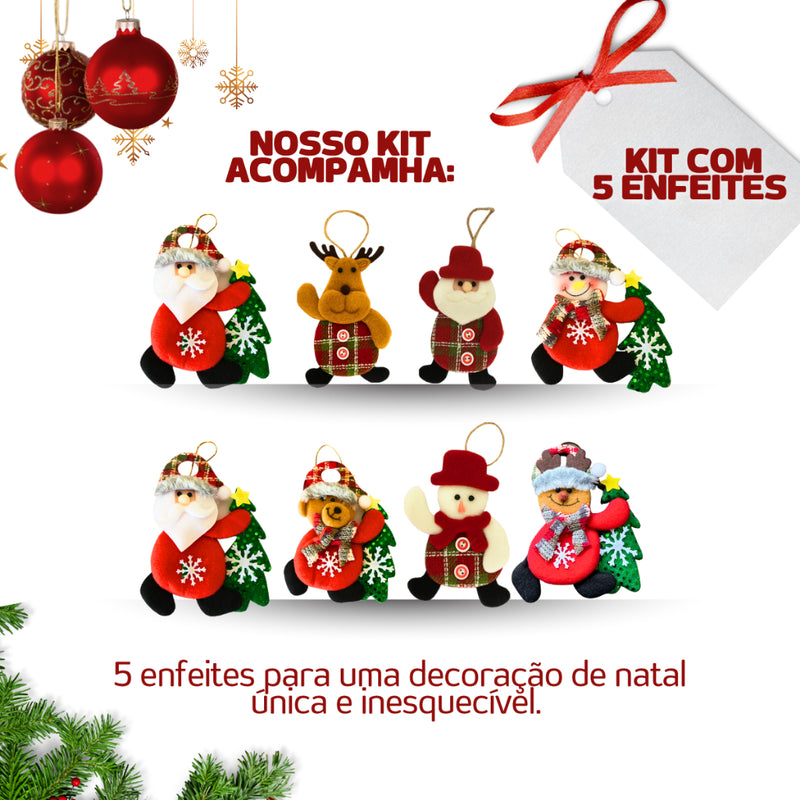Kit Enfeites de Natal de Pelúcia para Árvore (3, 5 ou 8 peças)