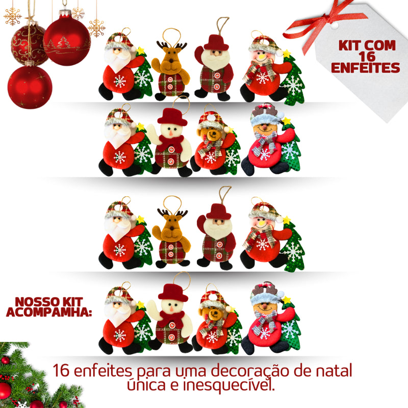 Kit Enfeites de Natal de Pelúcia para Árvore (3, 5 ou 8 peças)