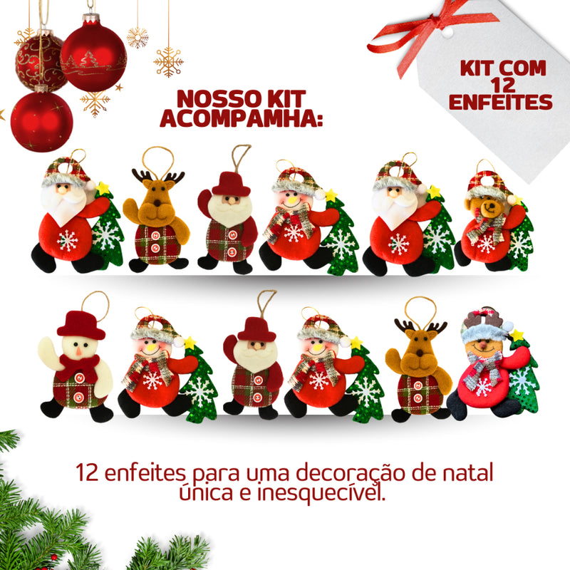 Kit Enfeites de Natal de Pelúcia para Árvore (3, 5 ou 8 peças)