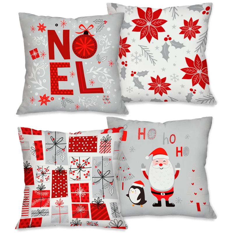 Kit 4 Capas de Almofada Natalinas 45x45 cm – Papai Noel, Mamãe Noel e Fé