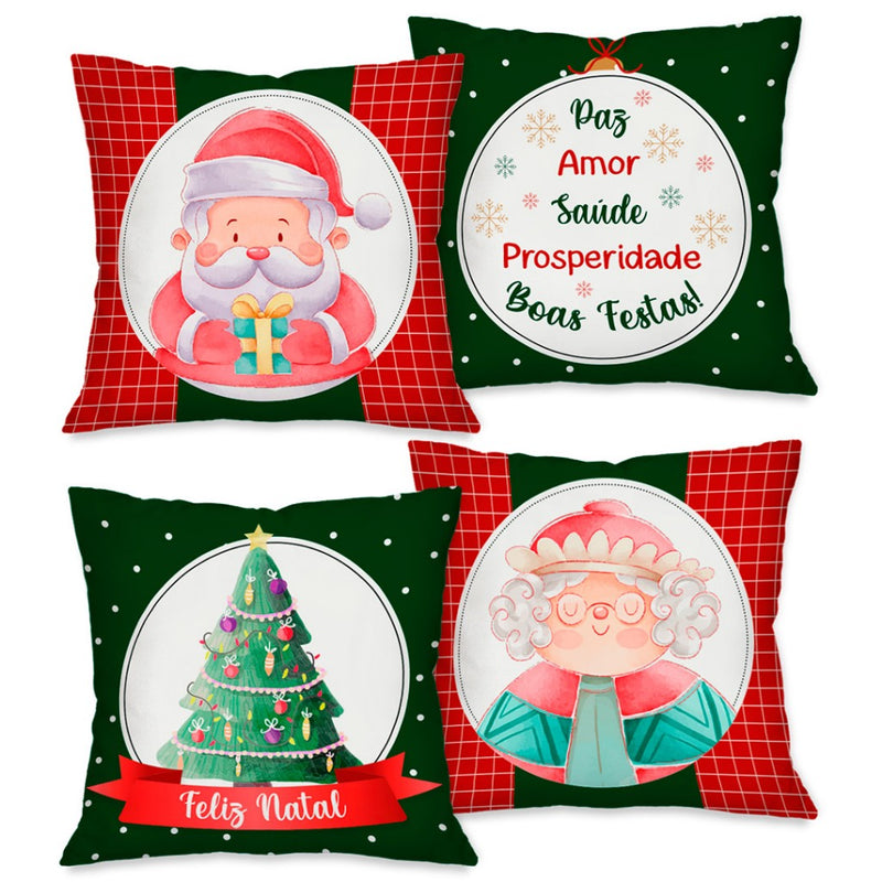 Kit 4 Capas de Almofada Natal 45x45cm - Estampa HD e Zíper Invisível