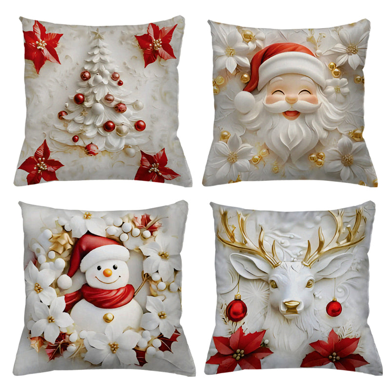 Kit 4 Capas de Almofadas Natalinas 45x45 (Papai Noel, Rena e Boneco de Neve)