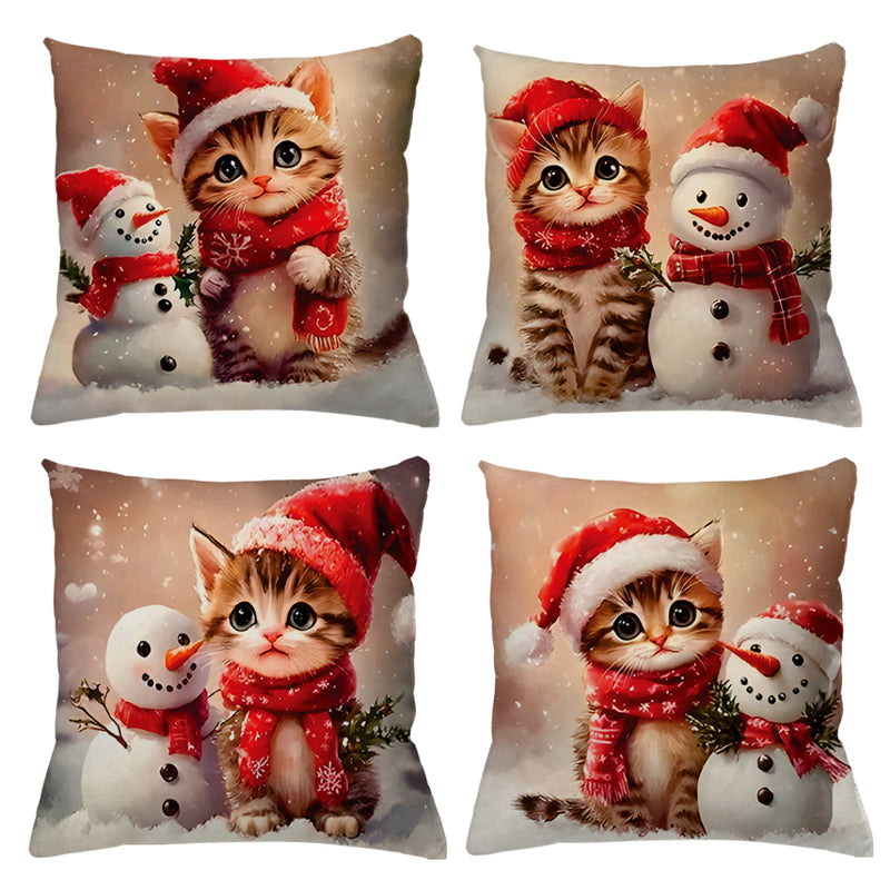 Kit 4 Capas de Almofadas Natalinas 45x45 (Papai Noel, Rena e Boneco de Neve)