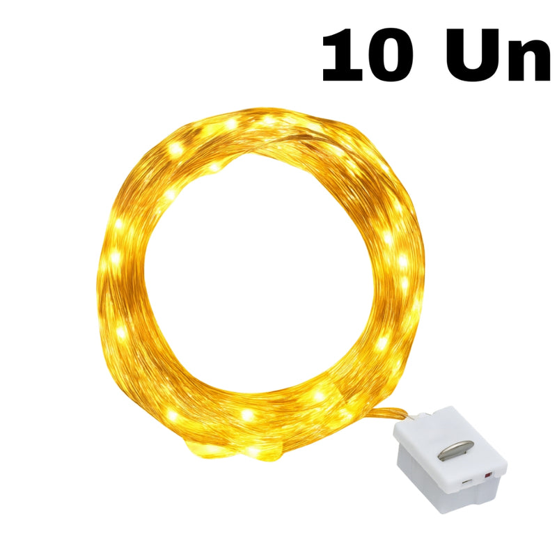 Kit 10 Luzes Fada 2m (20 LEDs) EX Decor – 3 Modos, IP55, Fio Flexível