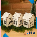 Trio de Casinhas Natalinas em MDF com Luz (LED ou Velas) – Branco ou Cru