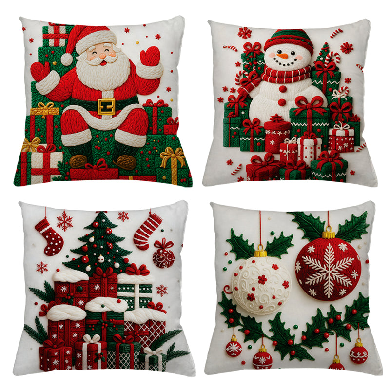 Kit 4 Capas de Almofadas Natalinas 45x45 (Papai Noel, Rena e Boneco de Neve)
