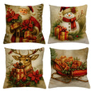 Kit 4 Capas de Almofadas Natalinas 45x45 (Papai Noel, Rena e Boneco de Neve)