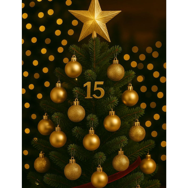 Kit 15 Bolinhas para Árvore de Natal 3cm – Vermelho & Dourado (Liso, Fosco e Glitter)