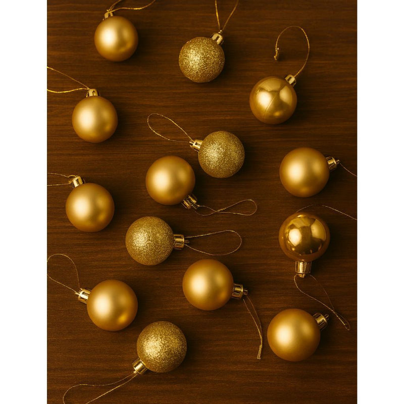 Kit 15 Bolinhas para Árvore de Natal 3cm – Vermelho & Dourado (Liso, Fosco e Glitter)