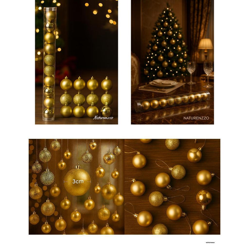 Kit 15 Bolinhas para Árvore de Natal 3cm – Vermelho & Dourado (Liso, Fosco e Glitter)