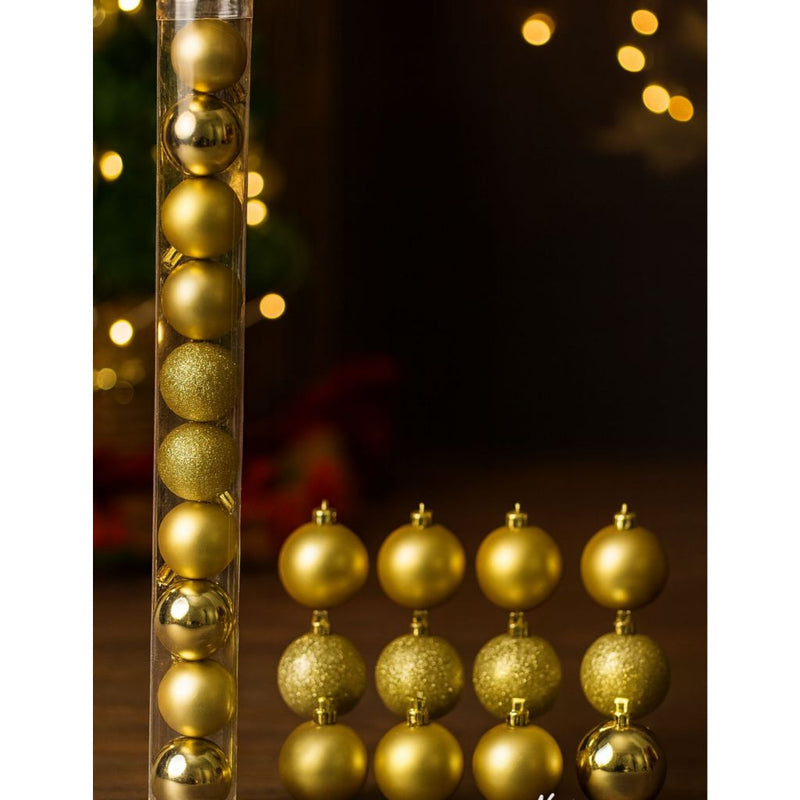 Kit 15 Bolinhas para Árvore de Natal 3cm – Vermelho & Dourado (Liso, Fosco e Glitter)