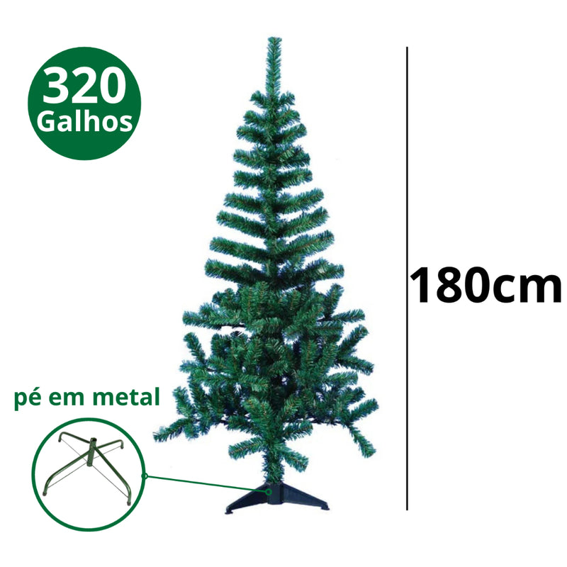 Árvore de Natal Pinheiro Verde Tradicional 90 a 180 cm (até 350 galhos)