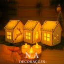 Trio de Casinhas Natalinas em MDF com Luz (LED ou Velas) – Branco ou Cru