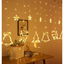 Cortina de Luz LED Natalina 138 LEDs – Renas, Estrelas e Árvores (Branco Quente)