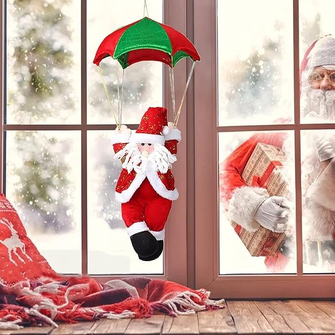 Papai Noel Paraquedista 30cm Médio para Pendurar - Decoração Natalina