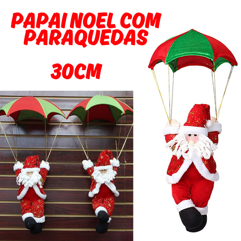 Papai Noel Paraquedista 30cm Médio para Pendurar - Decoração Natalina