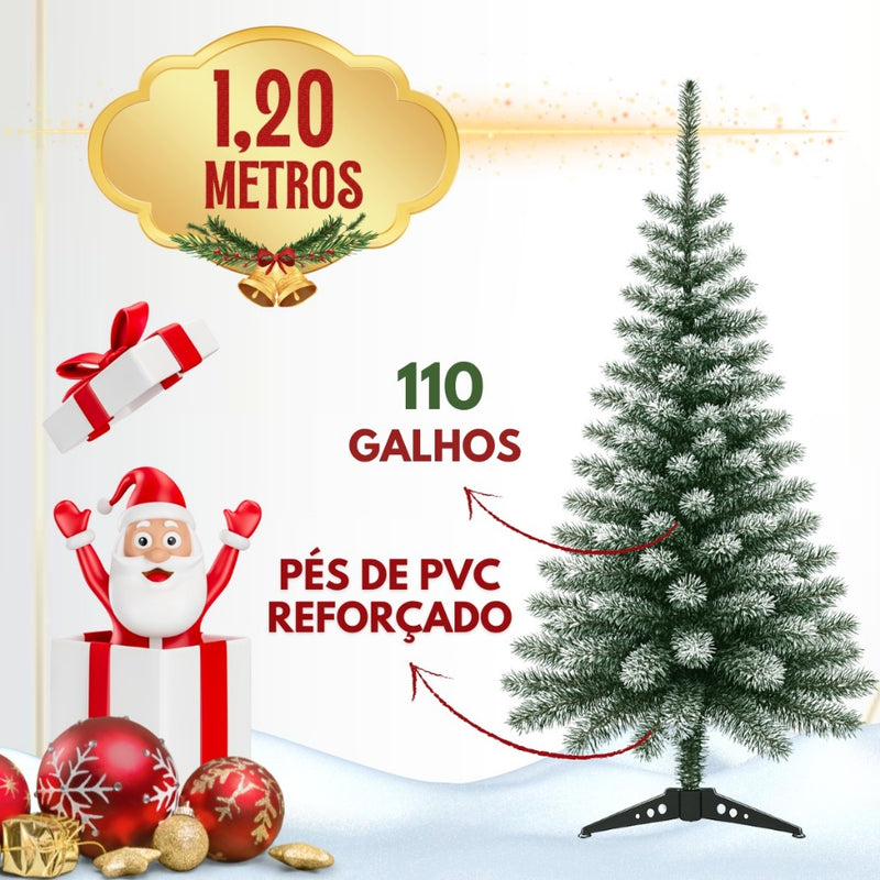 Árvore de Natal 120cm Decorada Verde ou Nevada com 87 Enfeites e 100 Galhos
