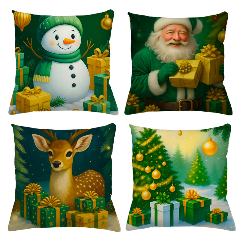 Kit 4 Capas de Almofadas Natalinas 45x45 (Papai Noel, Rena e Boneco de Neve)