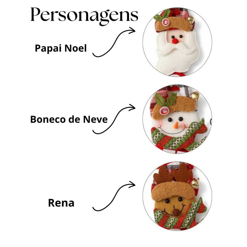 Decoração de Porta Natalina HO HO 55cm com Sininhos (Papai Noel/Neve/Rena)
