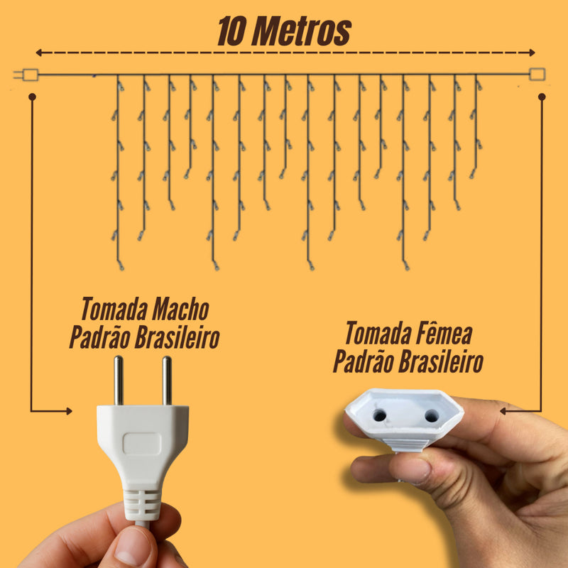 Cascata de Luz 400 LEDs 10m – Branco Quente + Branco Frio (Fixa) Bivolt