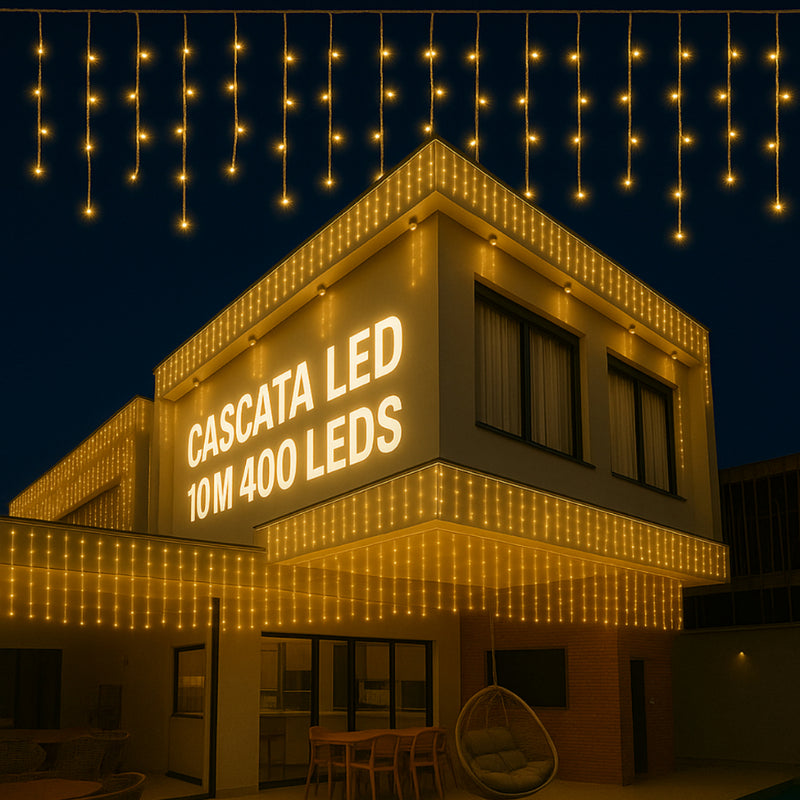Cascata de Luz 400 LEDs 10m – Branco Quente + Branco Frio (Fixa) Bivolt
