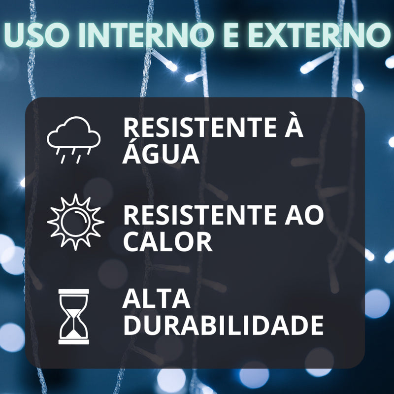 Cascata de Luz 400 LEDs 10m – Branco Quente + Branco Frio (Fixa) Bivolt