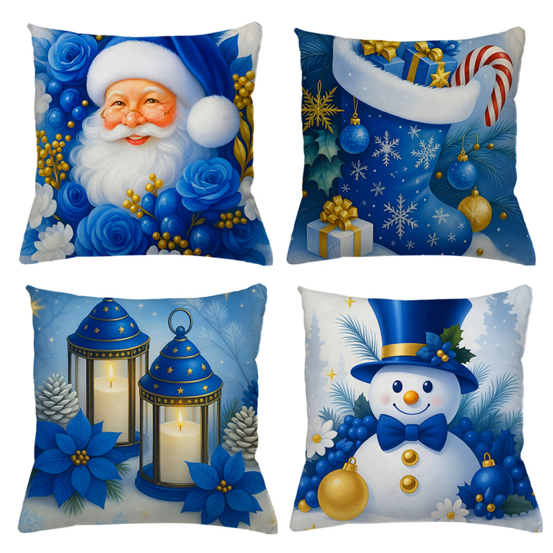 Kit 4 Capas de Almofadas Natalinas 45x45 (Papai Noel, Rena e Boneco de Neve)