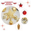 Kit 45 Enfeites de Natal com Estrela Ponteira (Dourado/Vermelho ou Champanhe/Prata)