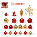 Kit 45 Enfeites de Natal com Estrela Ponteira (Dourado/Vermelho ou Champanhe/Prata)