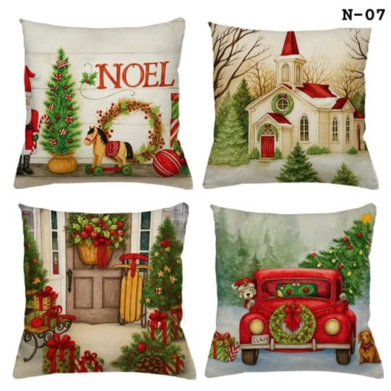 Kit 4 Capas de Almofada Natalinas 45x45cm em Microfibra com Zíper