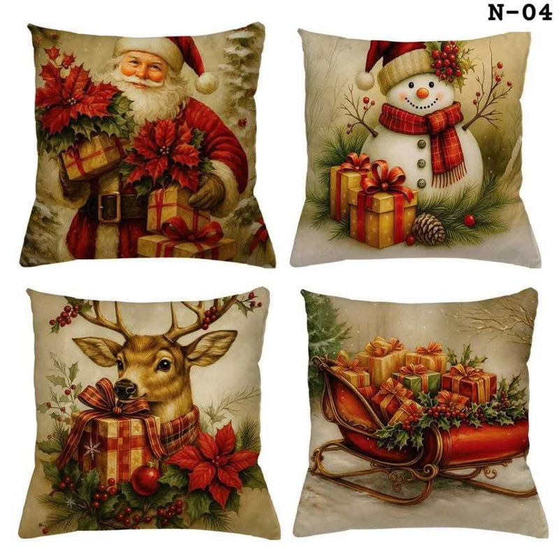 Kit 4 Capas de Almofada Natalinas 45x45cm em Microfibra com Zíper
