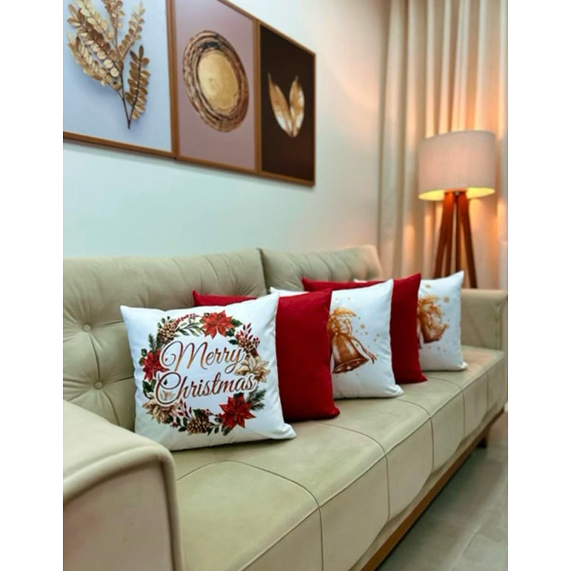 Kit 5 Capas de Almofadas Natalinas em Suede 45x45 cm (Sem Enchimento)