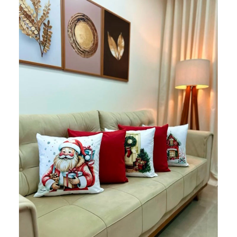 Kit 5 Capas de Almofadas Natalinas em Suede 45x45 cm (Sem Enchimento)