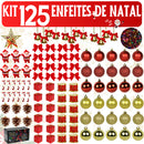 Kit de Enfeites para Árvore de Natal – 55, 75, 100 ou 125 peças (pisca 9,5 m nos 75/100/125)