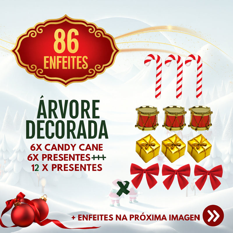 Árvore de Natal 1,20m Completa com 86 Enfeites + Pisca 9m (127V)