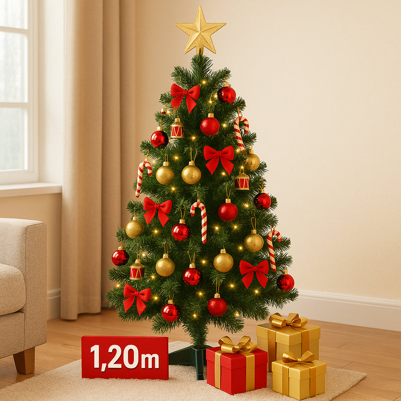 Árvore de Natal 1,20m Completa com 86 Enfeites + Pisca 9m (127V)