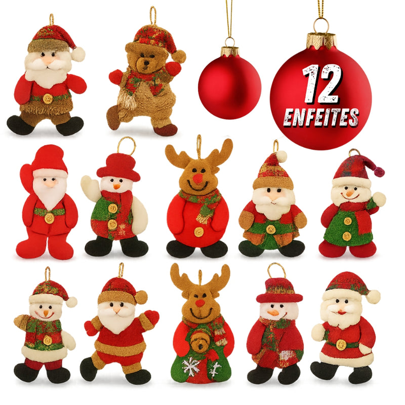 Kit 12 Enfeites de Natal em Pelúcia Sortidos Premium